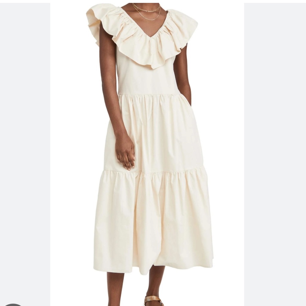 English Factory Ruffle Neck Sleeveless Midi Dress